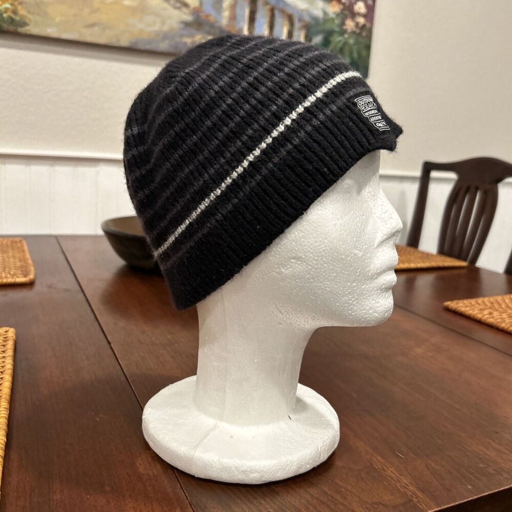 Outdoor Research Gray Stripe Black Wool Blend Beanie Skull Cap Winter Snow One - Picture 9 of 12